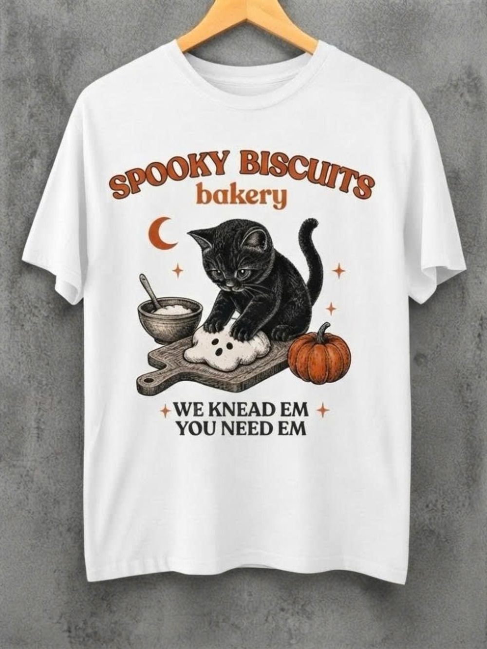 Spooky Biscuits Bakery White Cat Graphic Tee